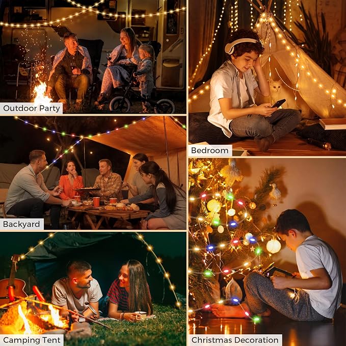 Camping String Lights, 32.8FT Rechargeable Camping Lights with Quick Storage Reel, 8 Modes Waterproof Hanging LED Camping Lights for Tent, RV Awning, Patio and Outdoor Camping Gear Essentials