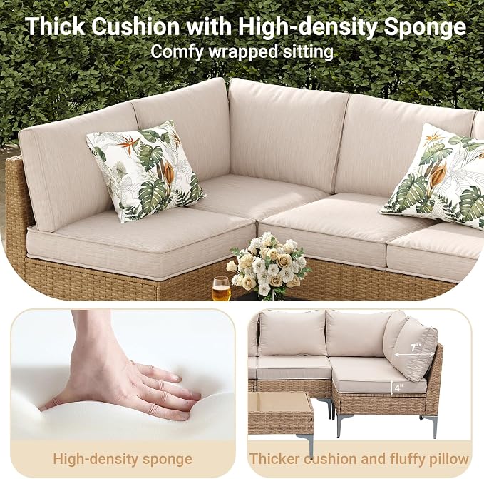 Jing's Villa 2-Piece Outdoor Wicker Armless Sofa, Patio Rattan Sectional Sofa Set with Thick Seat Cushions and 2 Back Cushions for Garden, Backyard, Poolside Beige
