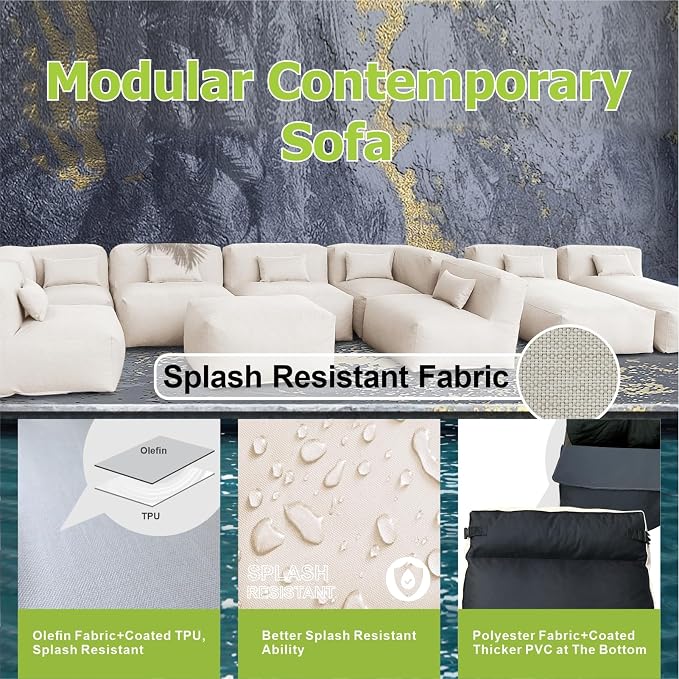 ANNYH Patio Eraclea 9PCS OUTDOOR Furniture Sectional Conversation Set - 2 Lounger 4Middle 2 Corner 1 Ottoman/Coffee-Expansion Foam Filling CHAIRS. UNIQUE Modular Contemporary Sofa (Light Beige)