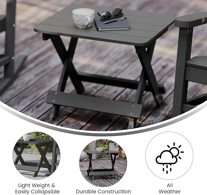 Flash Furniture Halifax Outdoor Folding Side Table, Portable All-Weather HDPE Adirondack Side Table, Gray