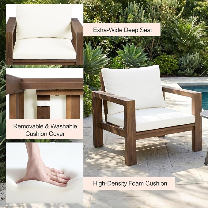4 Pieces Patio Sofa Set Outdoor Seating Group 5-Person Sofa Set Outdoor Conversation Set with Cushions and a Coffee Table for Garden, Backyard,Balcony,Poolside (Mocha#50)
