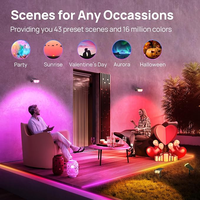 Linkind Smart Solar Lights Outdoor SL5 with Motion Sensor,2 Pack, IP65 | APP Control,Color Changing Solar Spot Lights Outdoor Waterproof,43 Preset Scenes,Landscape Lighting for Yard