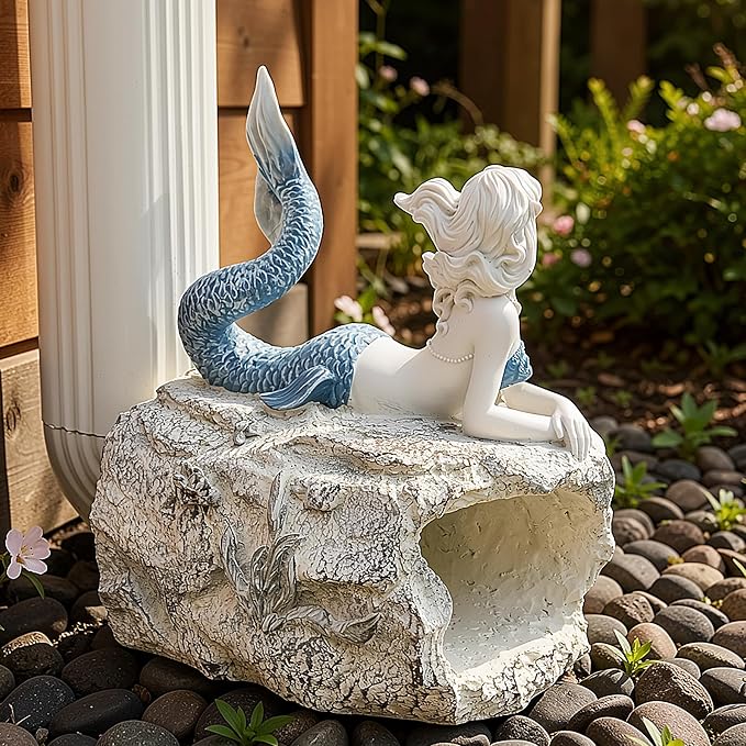Teaeeno Mermaid Gutter Downspout Extension Decoration, 3''x4'' Downspout Extender Diverter Splash Block Sculpture Outdoor Decor, Animal Resin Statue