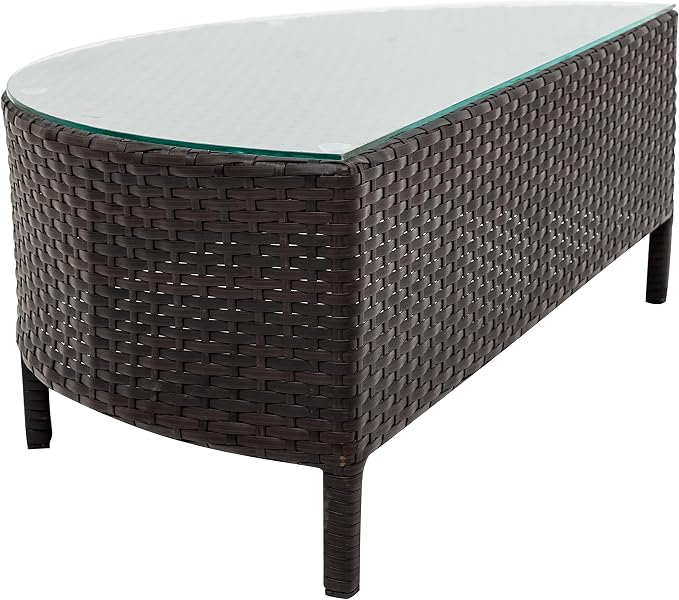 5-Piece Half Moon Outdoor Sectional Sofa Set, Patio All-Weather PE Wicker Furniture with Pillows, Cushions and Half-Moon Tempered Glass Table