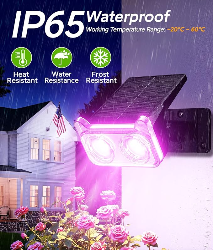 LETMY Solar Lights Outdoor Waterproof IP65, 2 Pack Solar Spot Lights Outdoor with 14 Big LEDs, 2-in-1 Wall Lights & 7 Modes Solar Landscape Spotlights for Pathway Yard Patio Decor Garden Gifts (RGB)