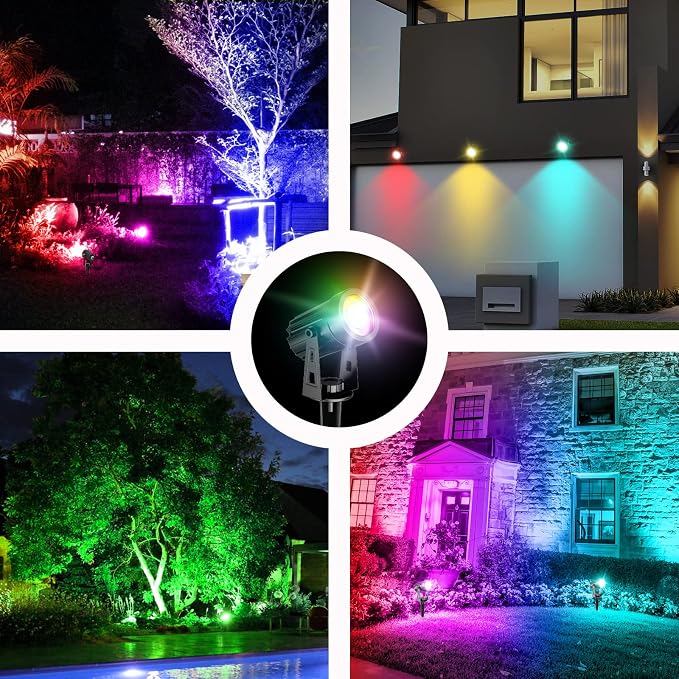 T-SUN Color Changing Solar Spotlights Outdoor, 4-in-1 Solar Landscape Spotlights, IP65 Waterproof RGB Spot Lights for Tree, Garden, Yard, Driveway, Pool Area(RGB)