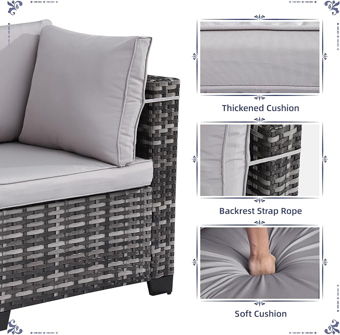 KIGOTY Patio Furniture Set,14 Pieces Modular Outdoor Sectional Sofa, PE Rattan Patio Conversation Set, All Weather Wicker Patio Furniture with Cushions and Coffee Table（Light Grey/Light Grey）
