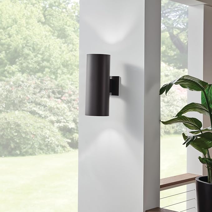 Kichler Cylinders 15" 2-Light Outdoor Cylinder Wall Sconce in Architectural Bronze, (15" H x 5.75 W), 9246AZ