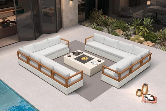 PURPLE LEAF Patio Outdoor Furniture Set 12 Pieces, Premium Leather Outdoor Couch Sectional Sofa, Patio Couch with Olefin Cushions, Patio Conversation Sets for Porch, Garden, Balcony, White