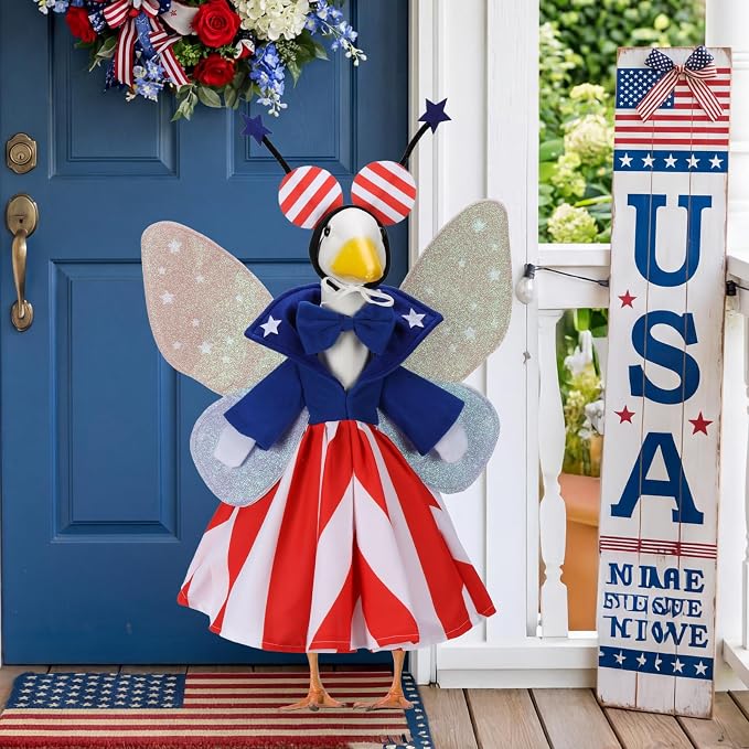 Butterfly Porch Goose Outfits for 23 Inch Statue | Butterfly Costume for Cement Statue, Sculpture Clothes for Summer Halloween Party Decoration