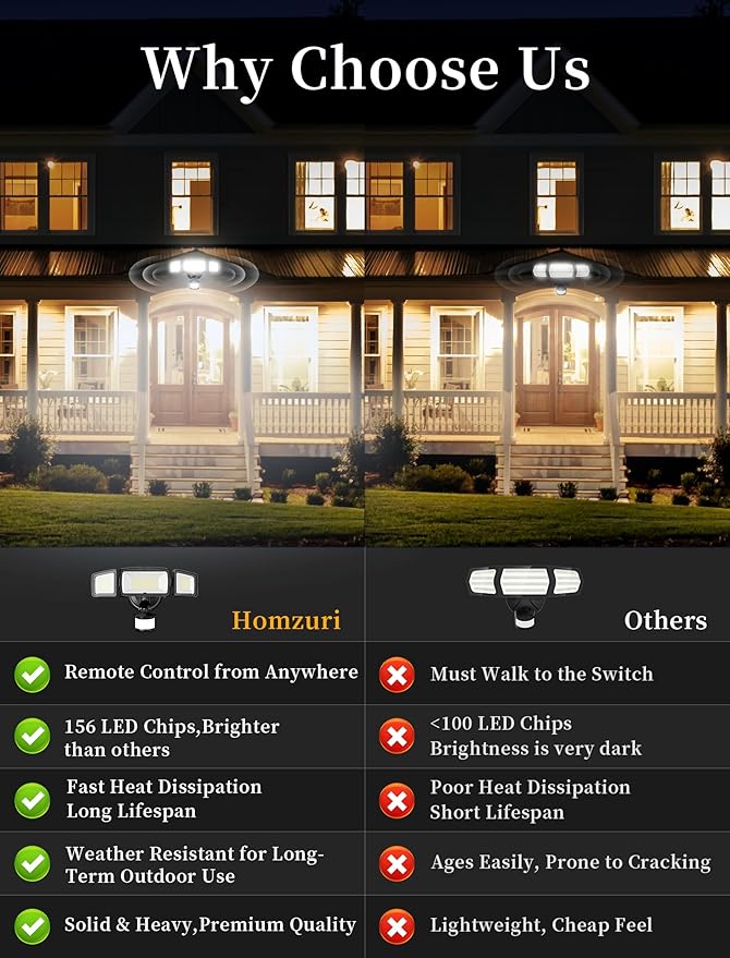 100W 11000LM Security Lights Outdoor with Remote Control, 6500K Daylight LED Flood Light, IP66 Waterproof, Dusk to Dawn, 3 Head Motion Detected for Garage, Yard