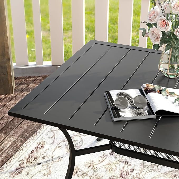 VICLLAX Outdoor Dining Table for 6, 59" Black Metal Patio Table with Umbrella Hole, Black