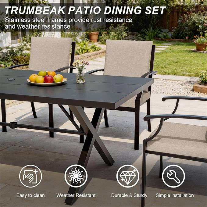 10 Piece Outdoor Dining Set for 8, Patio Table and Chairs Set with Umbrella, Metal Patio Furniture Set with 2 Swivel Chairs, Outdoor Table and Chairs with Cushions for Lawn, Garden, Yard-Sand
