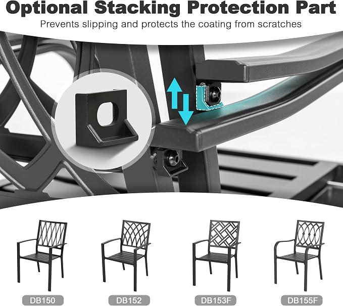 NUU GARDEN 5 Piece Outdoor Dining Set, 4 Stackable Chairs and 37 Inch Square Slatted Table with 1.6'' Umbrella Hole for All Weather Patio Furniture Set for Garden, Backyard, Poolside and Lawn, Black