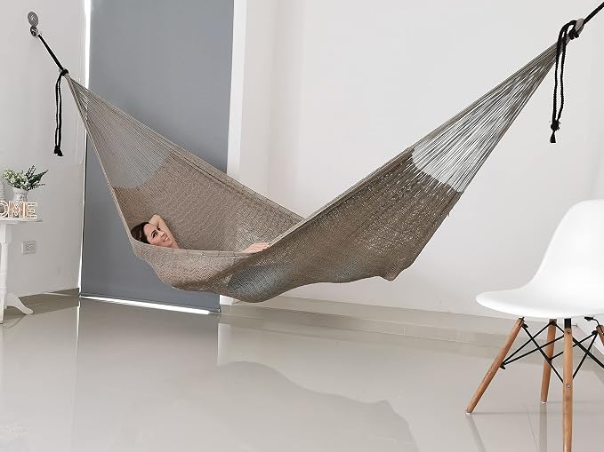 Traditional Mayan Hammock - Hammock Made with Thick Cotton Thread (Gray, Large)