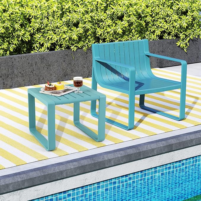 Tangkula Outdoor Side Table Set of 2, 18” Weather Resistant Adirondack Table, Patio End Table, Small Coffee Bistro Table, Indoor & Outdoor Chair Side Table for Porch, Deck, Garden, Yard (Blue)