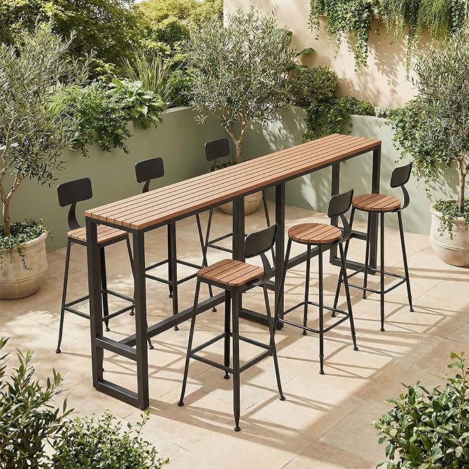 Extra Long Outdoor Bar Height Table, Patio Bar Tables High Counter Table, Weather Resistant Pub Tables for Poolside Garden Balcony Restaurant Cafe, Indoor or Outdoor Use(102.4"x15.7"x40.5")