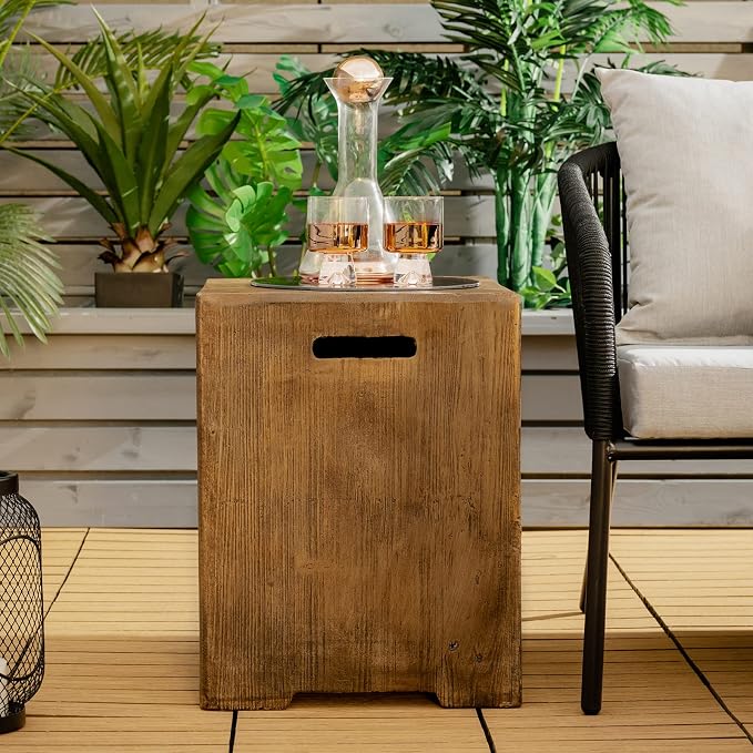 Giantex Outdoor Tank Hideaway Table, Propane Tank Cover for Standard 20 LBS Propane Gas Tank, Outside Patio Side End Table with Side Handles, Brown