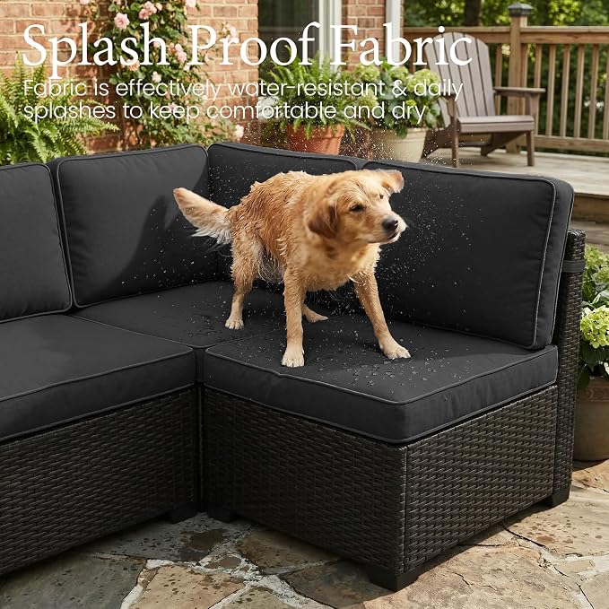 LayinSun 7 Pieces Outdoor Patio Furniture Set with 44" Fire Pit Table Rattan Sectional Sofa Conversation Sets