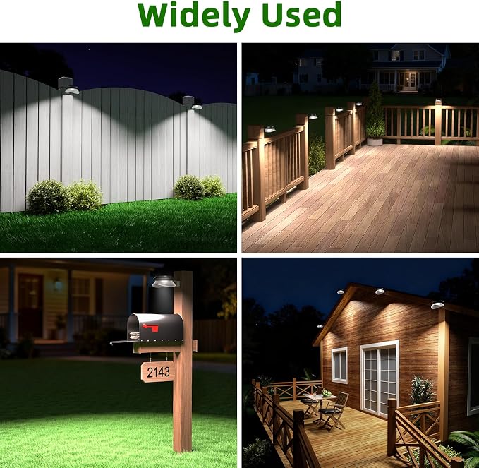 JSOT Solar Fence Lights, Bright Security Outdoor Backyard Lights Waterproof, Patio Decor Sign Lighting for Eaves Deck Pathway Garden Garage Stairs Wall 2 Installations Methods - White Light, 6 Pack