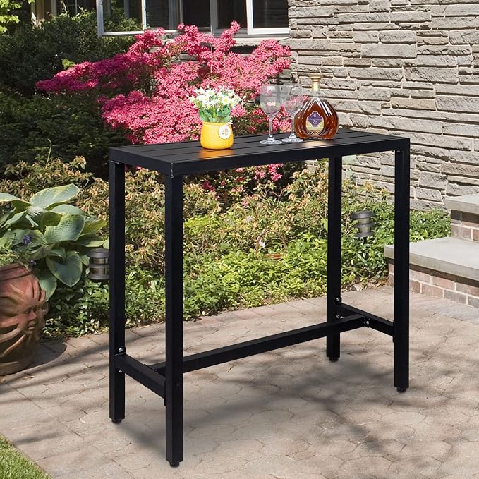 JHshop Black Outdoor Bar Table Patio High Pub Table 40”L Counter Height Table with Adjustment Knob Console Table for Poolside/Garden/Balcony/Hallway/Bistro 100 x 40 x 95cm