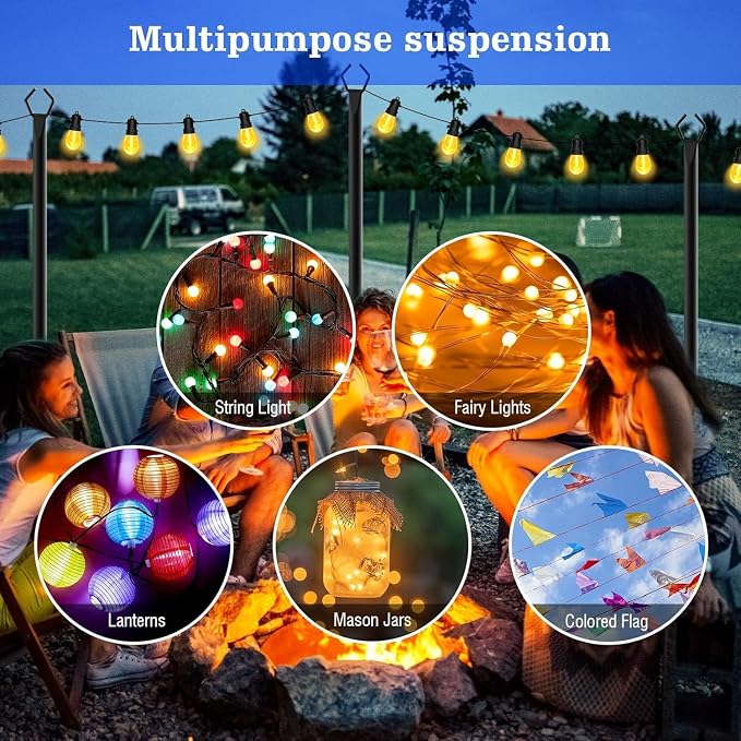SINLEY 2 Pack String Light Poles,10 Ft Metal Poles with Fork for Outdoor String Lights,Outdoor Light Poles with Fork,Poles/Post/Stand for Outside,Patio,Deck,Backyard,Garden Wedding,Party
