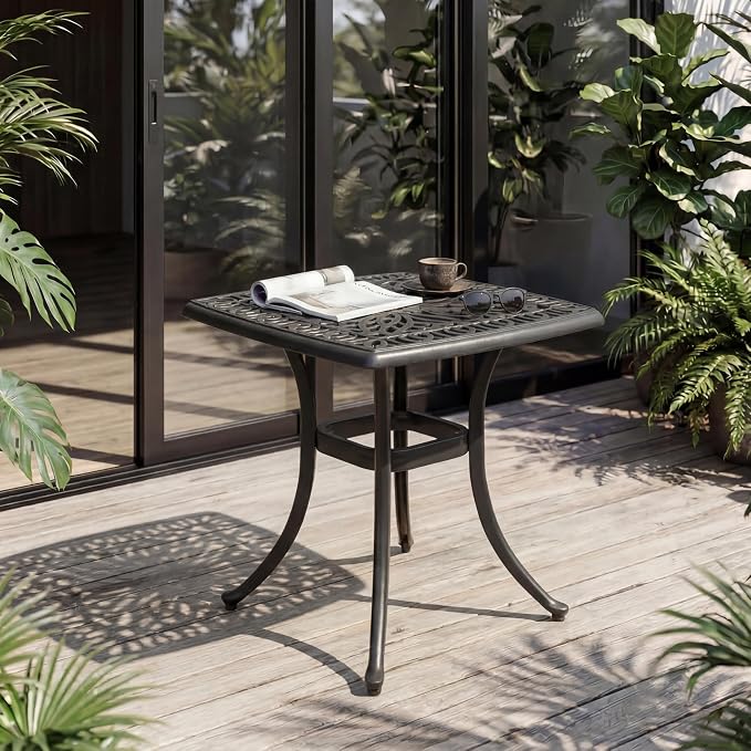 Outdoor Patio Table Cast Aluminum Side Table All Weather End Table Small Bistro Table,Coffee Table for Garden,Pool,Indoor(21" Black Square)