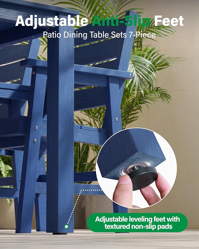 YEFU Outdoor Patio Table HIPS: Square Wood Grain Waterproof Easy-Clean All-Weather Patio Dining Table - Rust-Resistant Modern Outdoor Dining Table for Backyard Garden Deck Poolside（Navy）