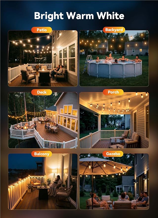 Minetom 80FT Outdoor String LED Patio Lights Waterproof,Shatterproof S14 Vintage Edison Bulbs,Commercial Grade Outside Hanging Lights Waterproof for Porch Deck Garden Backyard Balcony Cafe Bistro