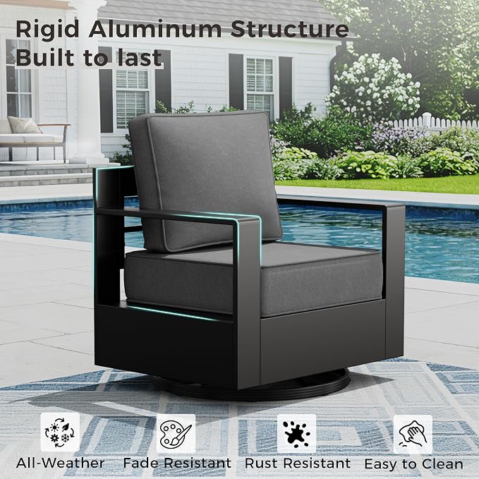 Outdoor Patio Furniture Set, 4-Piece Aluminum Patio Conversation Set All-Weather Metal Outdoor Sectional with 6 Inch Thick Cushions, Deep Setting for Garden, Outside and Porch, Grey