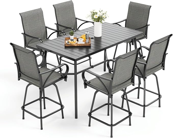 MFSTUDIO 39.8” Patio Bar Height Bar Table, Large Rectangular Heavy Duty Metal Table fot7, All Weather Resistant Outdoor Table with Umbrella Hole, Black