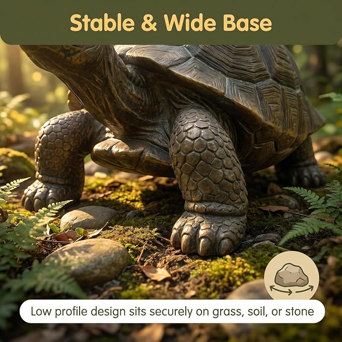 30.5" Large Resin Tortoise Garden Statue, Brown Turtle Sculpture | Crafted from heavy-duty brown resin with lifelike shell details. Endures outdoor elements