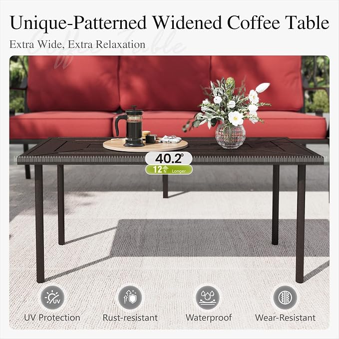 Sophia & William Patio Conversation Set for 7, 3-Seater Sofa, 4 Rocking Chairs and a Coffee Table, Metal Outdoor Furniture with 5.75" Extra Thick Cushions, Red