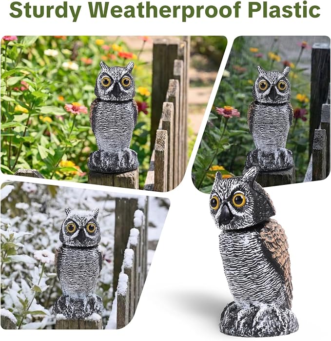 OFFO Fake Owl, Owl Statue for Garden and Yard Decoration, Weatherproof Plastic Rotating Head Outdoor Owl Decor for Porch Pool Patio Yard, 8-Inch Height, Short Ear Owl