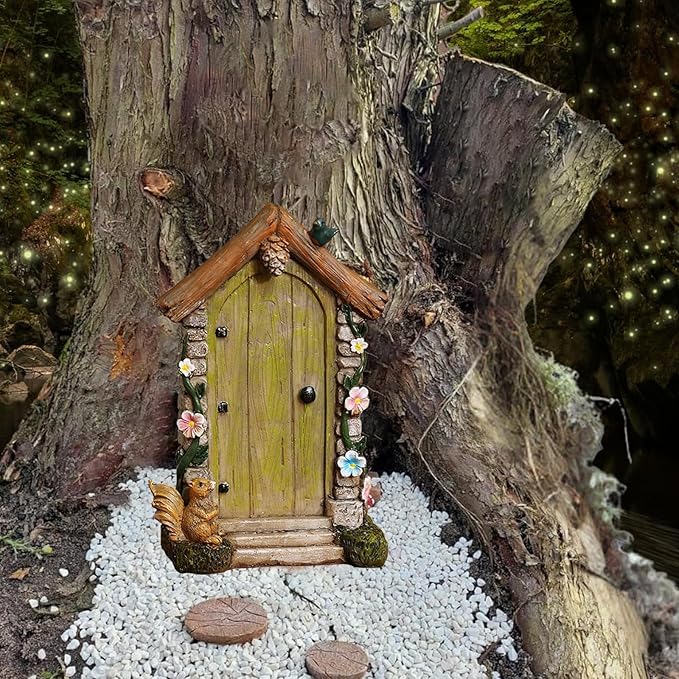 Fairy Door for Trees Outdoor - Garden Accessories, Miniature Decor, Magic Enchanted Tree Stump Resin Wall Hanging Gifts
