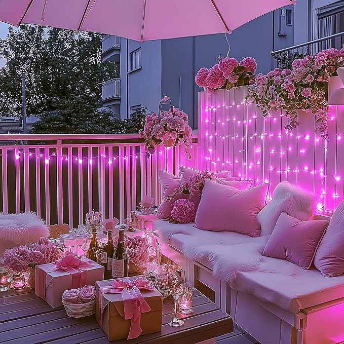 JMEXSUSS 8 Modes 163ft 500 LED Pink Christmas Lights with Remote | Waterproof Pink Room Lights Outdoor Plug in, Clear Wire String Light for Tree Outside Yard Wedding