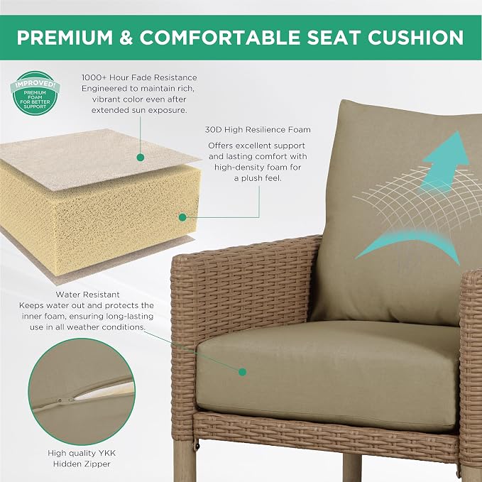 4-Piece Wicker Patio Furniture Set, Outdoor Conversation Set with Coffee Table and Removable Thickened Cushions, Modern Sectional Sofa for Backyard, Garden & Lawn, Beige