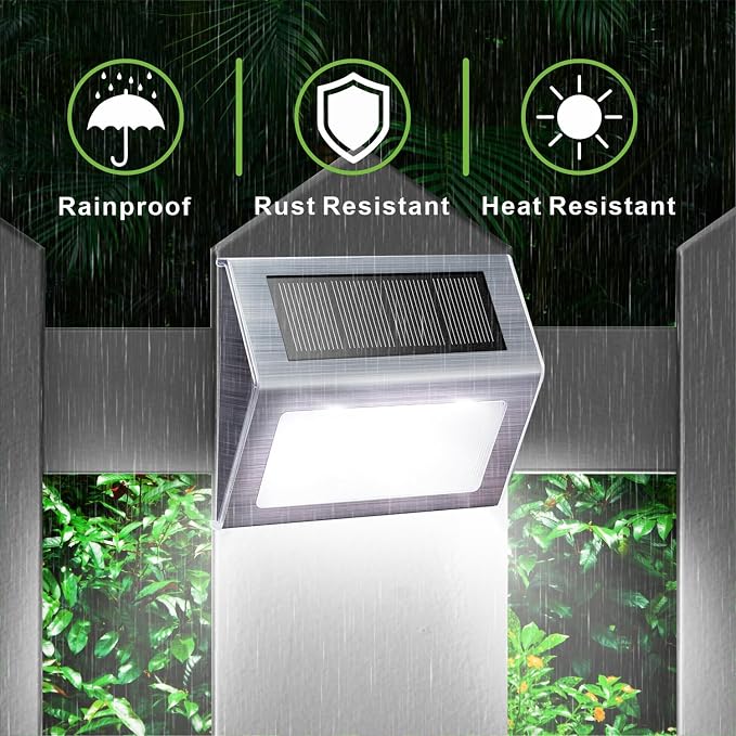 XLUX Solar Powered Lights for Deck Steps Stairs Fences Pathway Path, LED lamp, Outdoor Waterproof, White Light 2 Pack | white non-glare LED lamp, sturdy stainless steel casing, for deck, step, fence, pathway, Rainproof, Automatic ON/OFF