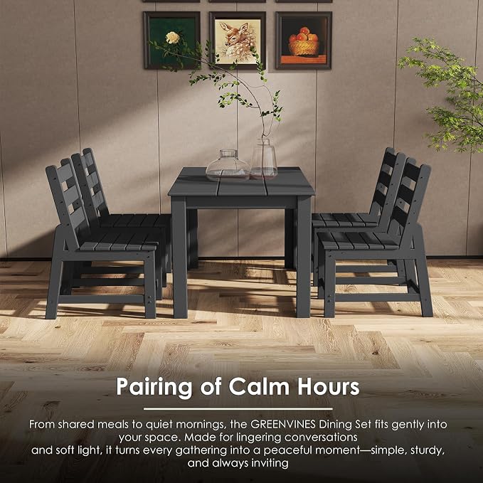 GREENVINES 7 Piece HDPE Outdoor Patio Dining Set, Table and 6 Chairs, Black