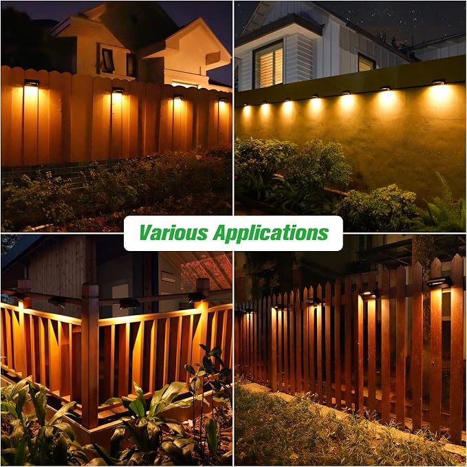 Bridika Solar Fence Lights - Outdoor Waterproof Warm White & Daylight White LED Solar Lights for Backyard, Deck, Stair Handrail and Wall (8 Packs, Plus Size)