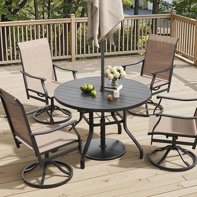 Soohow Round Outdoor Dining Table, 41" Round Patio Table with 1.57" Umbrella Hole, Metal Outdoor Dining Tables for Patio, Graden, Backyard and Poolside