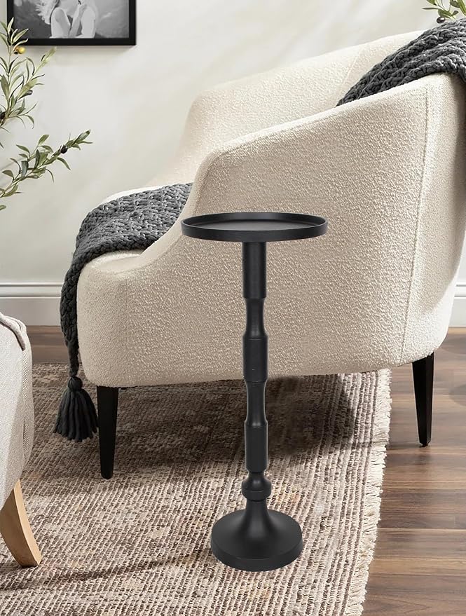 Outdoor/Indoor Side Table Aluminum 10 inch Top Diameter x 26 inch Height Patio Table Rustproof/Weather-Resistant Black