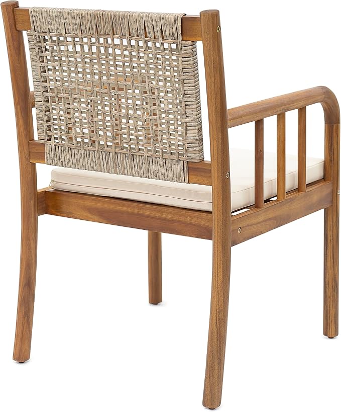 Christopher Knight Home Vera Acacia Wood Outdoor Dining Set for 6, 7 Piece Patio Dining Table and Chair Set, Wooden Outdoor Dining Armchair and Table Set, Teak+Cream