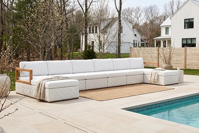 PURPLE LEAF Patio Outdoor Furniture Set 8 Pieces, Premium Leather Outdoor Couch Sectional Sofa, Patio Conversation Sets with Olefin Cushions, Patio Couch for Porch, Balcony, Garden, White