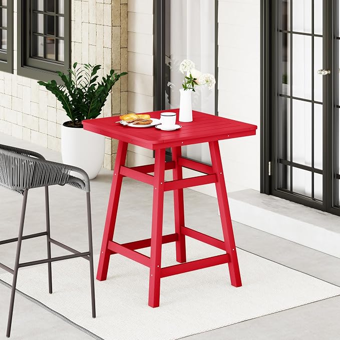 WestinTrends Malibu Square Outdoor Patio Counter High Bistro Bar Table with Umbrella Hole 37" Tall, Red
