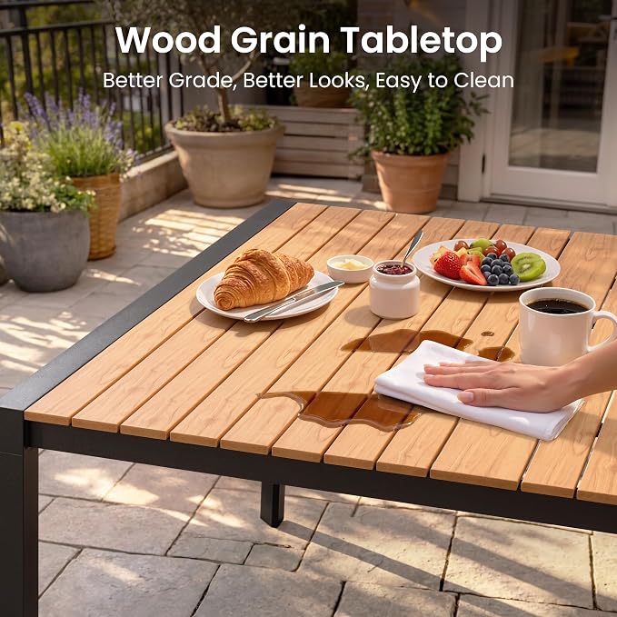 Crestlive Products Square Outdoor Dining Table for 8, 56" Aluminum Patio Table with Umbrella Hole Weather-Resistant Outside Table for Garden Backyard Deck, Brown