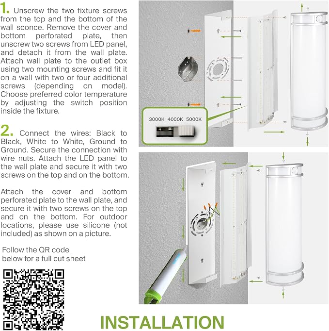 ASD 18 Inch Motion Sensor LED Outdoor Sconce Lights - 20W 3000K 4000K 5000K Nickel Exterior Lighting Fixtures, Exterior Lights for House, Modern Patio Wall Light Fixture ETL 2 Pack