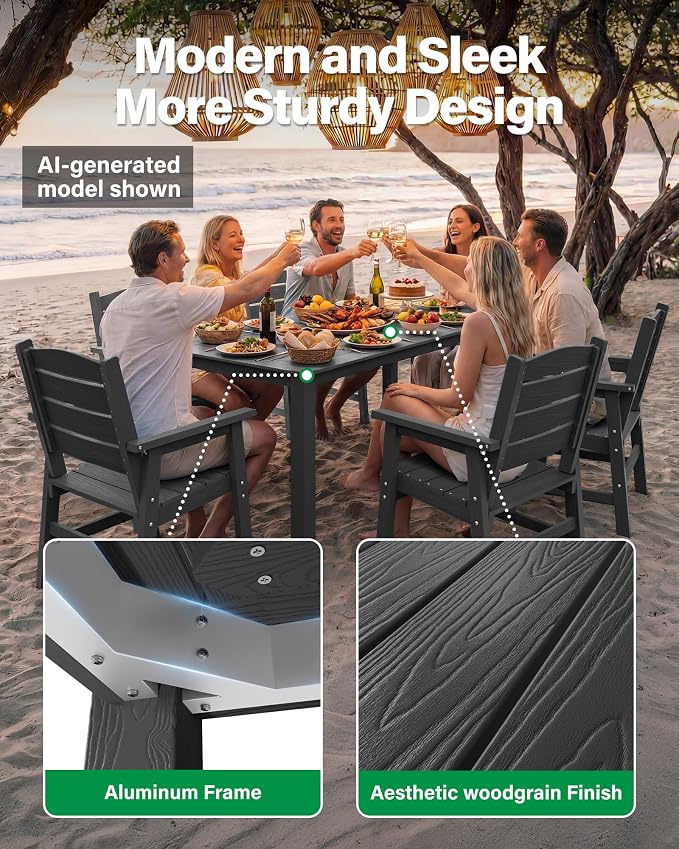 YEFU HIPS Patio Dining Sets: 5-Piece Outdoor Table and Chairs with Umbrella Hole - All-Weather Patio Dining Set for 4 Modern Outside Furniture with Metal Aluminum Frame for Family in Deck/Pool Grey