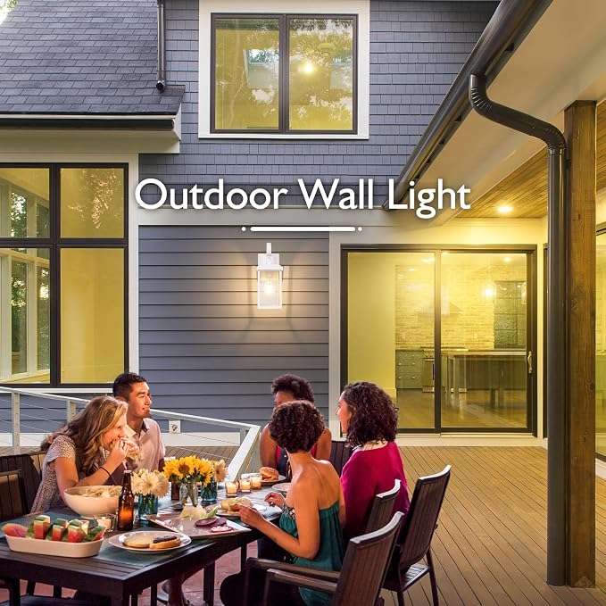 BesLowe 2-Pack Outdoor Wall Light Fixtures, Modern Porch Sconces, White | Waterproof, Rust-Resistant, Durable Metal with Clear Glass, Standard E26 Socket, Easy to Install