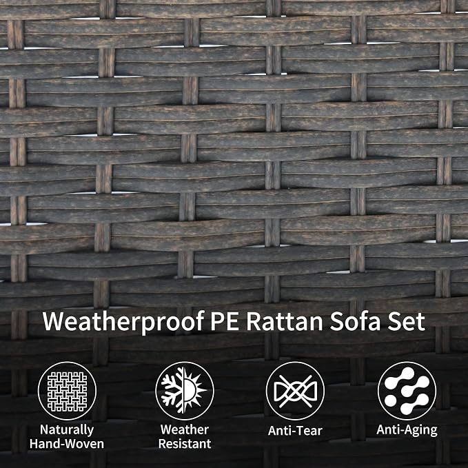 SHGJ&SOFT 3 Piece Patio Furniture Set, 2 Outdoor Swivel Rocking Chairs with Side Table, Wicker Glider Chairs, All-Weather Rattan Bistro Set for Porch, Deck, Pool (Blue, Brown Full-Weave Rattan)